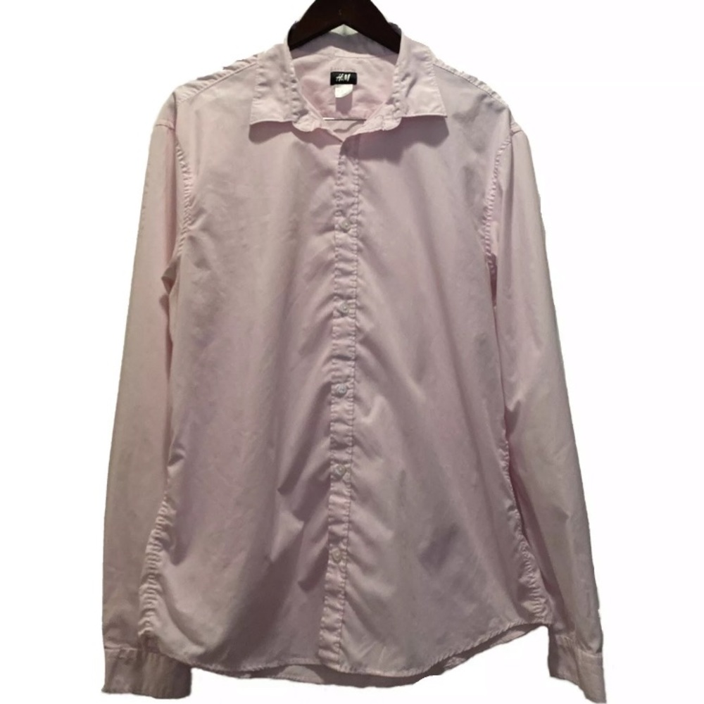 EUC H&M Easy Iron Pink Slim Fit Dress Shirt XL/TG